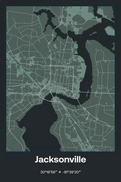 Jacksonville, Florida - vector map of city in Dark gray, Gray, Green, gray-green Stock Illustration