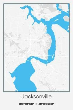 Jacksonville, Florida - vector map of city in Gray, white, blue colors Stock Illustration