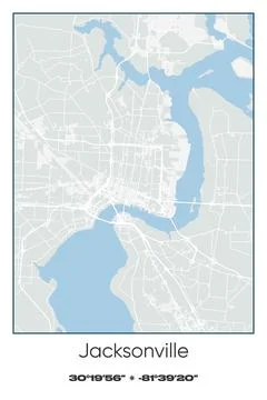 Jacksonville, Florida - vector map of city in Gray, white, green, blue colors Stock Illustration