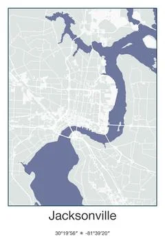 Jacksonville, Florida - vector map of city in Gray, Blue, Green, White colors Stock Illustration