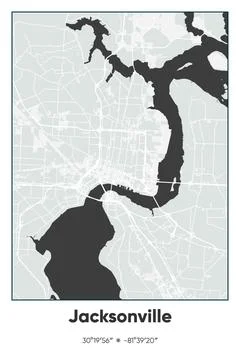 Jacksonville, Florida - vector map of city in Gray, Black, White colors Stock Illustration