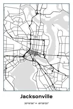 Jacksonville, Florida - vector map of city in Black, white, gray colors Stock Illustration