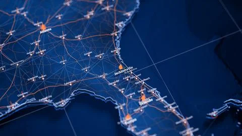 Jacksonville map big data visualization. Futuristic map infographic of city in Illustrazione stock