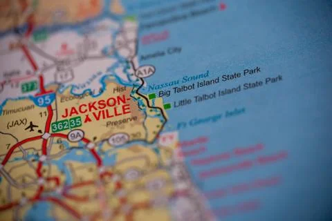 Jacksonville on Map of Florida Stock Photos