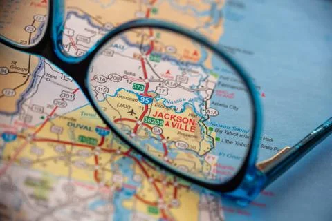 Jacksonville on Map of Florida Foto stock