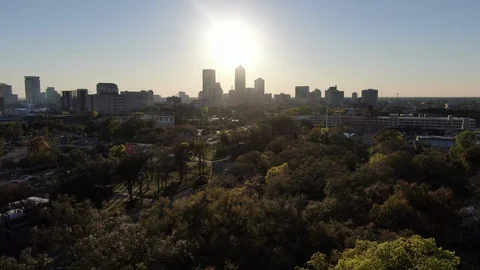 Jacksonville Skyline Behind a Wide Tree Canopy Vidéo 104883250
