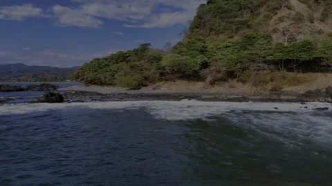 Jaco Beach Costa Rica Cliffs &amp; Rocky Coastline, Pacific Ocean Aerial View Stock Footage 331230045