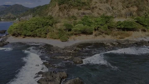 Jaco Beach Costa Rica Cliffs &amp; Rocky Coastline, Pacific Ocean Aerial View Stock Footage 331230068