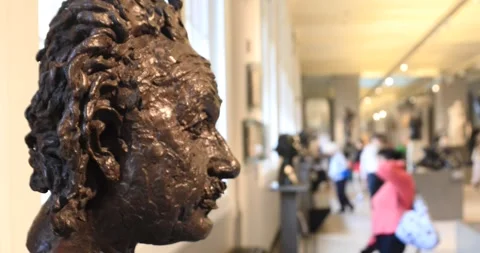 Jacob Epstein’s bust of Albert Einstein in the Victoria and Albert Museum Stock Footage 321016617