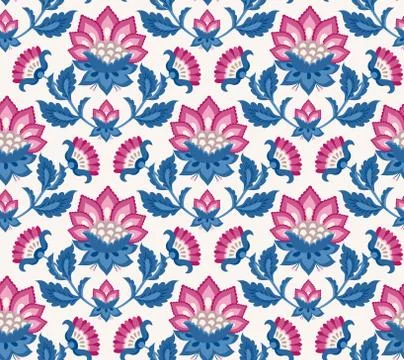 Jacobean floral vector pattern, meadow flowers background Stock Illustration