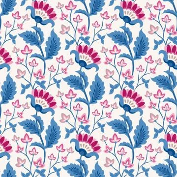 Jacobean floral vector pattern, meadow flowers background Stock Illustration