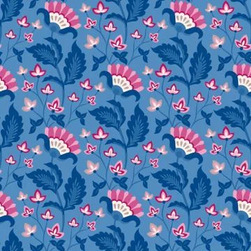 Jacobean floral vector pattern, meadow flowers background Stock Illustration