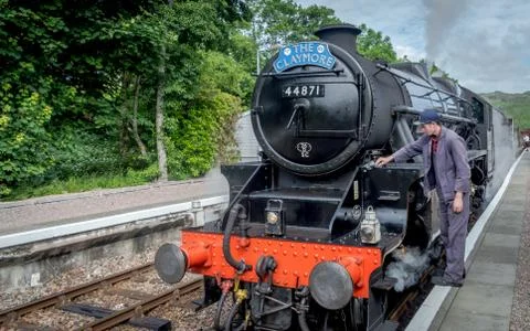 The Jacobite being inspected before steaming though the highland Stock Photos