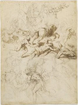 Jacopo Palma il Giovane, The Conversion of Saint Paul; Adam and Eve, 1590 ... Stock Photos