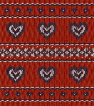 Jacquard pattern with  hearts on red Stock Illustration