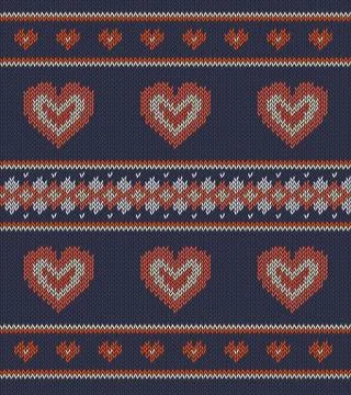 Jacquard pattern with red hearts Stock Illustration