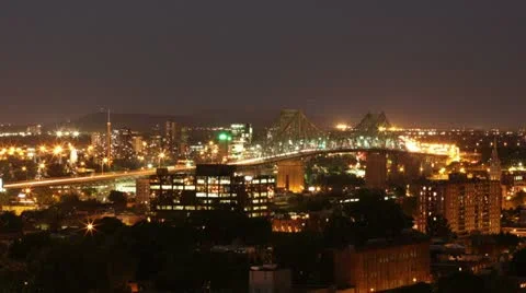 Jacques Cartier Bridge Time Lapse at Night - Pan Left Stock Footage 11992255