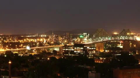 Jacques Cartier Bridge Time Lapse at Night - Pan Right Stock Footage 11992272