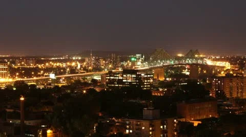 Jacques Cartier Bridge Time Lapse at Night - Fixed Cam Stock Footage 11992289