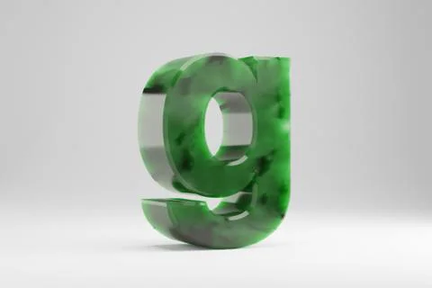 Jade 3d letter G lowercase. Jade letter isolated on white background. 3d rend Stock Illustration