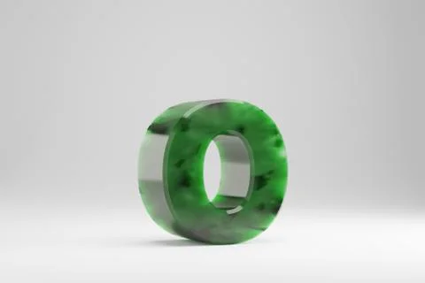 Jade 3d letter O lowercase. Jade letter isolated on white background. 3d rend Illustrazione stock