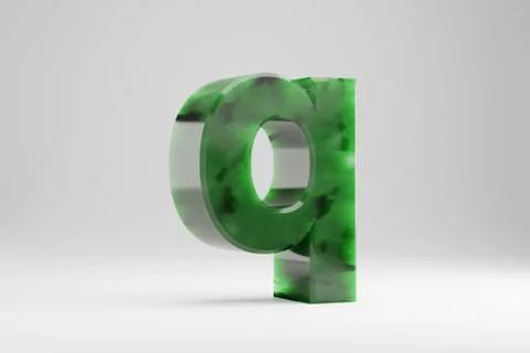 Jade 3d letter Q lowercase. Jade letter isolated on white background. 3d rend Stock-Illustration