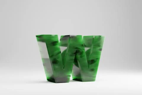 Jade 3d letter W lowercase. Jade letter isolated on white background. 3d rend Ilustración de archivo