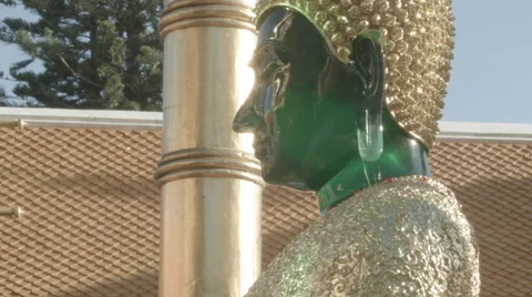 A jade and gold Buddha statue at Wat Phra That Doi Suthep, Chiang Mai, Thailand Stock Footage 48200242