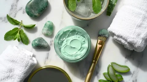Jade Calm Loop  Mint Clay Spa Ritual with Orbit Camera Motion Stock Footage 307430563