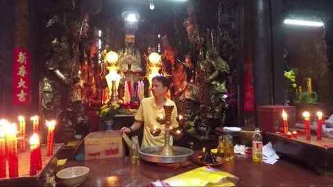 Jade Emperor Altar inside Chua Phuoc Hai Temple, Ho Chi Minh City, Vietnam Stock Footage 273865078