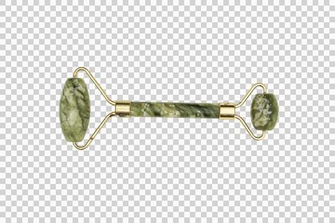 Jade roller with gold handle isolated on transparent PNG background Stock Photos