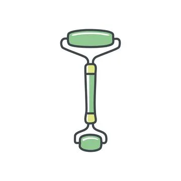 Jade roller tool. Green jade roller for face and body massage. Improve circ.. Stock Illustration