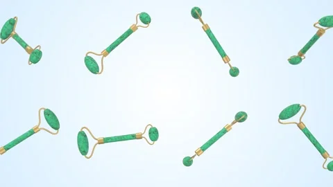 Jade Rollers Falling on a Light Blue Background. Jade Face Roller 3D. 4K Video stock 308712378