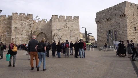 Jaffa Gate square Jerusalem Stock Footage 121270469