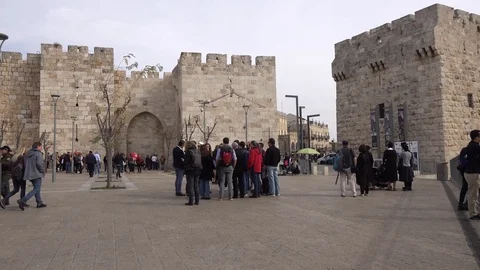 Jaffa Gate square Jerusalem Stock Footage 121271996