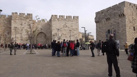 Jaffa Gate square Jerusalem Stock Footage 121274067