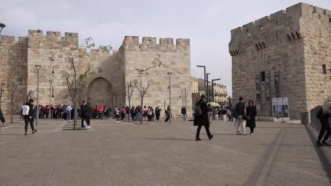 Jaffa Gate square Jerusalem - street musician play Jerusalem of Gold Stock Footage 121276182