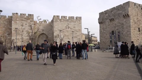 Jaffa Gate square Jerusalem - Time Lapse Stock Footage 121268863
