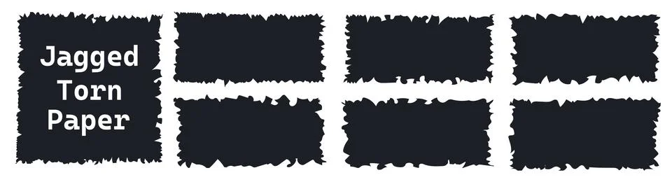 Jagged black paper torn pack isolated. Rectangle and square parts set with Stock Illustration