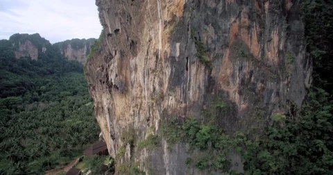 Jagged Cliffs and Mountains on Tonsai Beach, Railay, Krabi, Thailand, Aerial Video stock 78658311