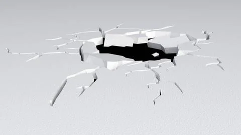A jagged, irregular hole or crack centered in a flat, expansive surface. Stock Illustration