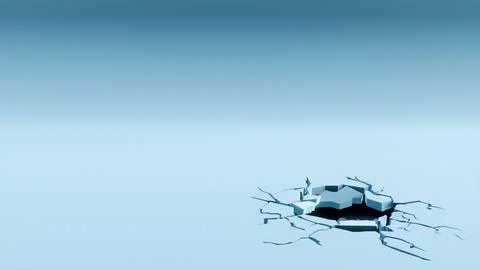 A jagged, irregular hole or crack centered in a flat, expansive surface. Stock Illustration
