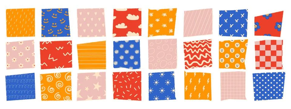 Jagged rectangle with funny pattern. Torn paper items for collage, design t.. 스톡 일러스트