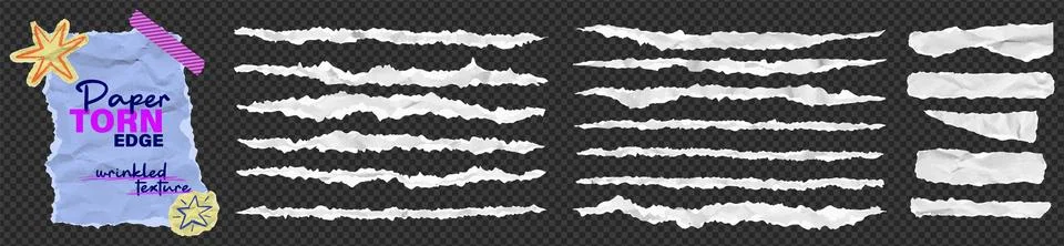 Jagged rip edge effect on white cardboard texture sheet. Vector tattered Ilustración de archivo