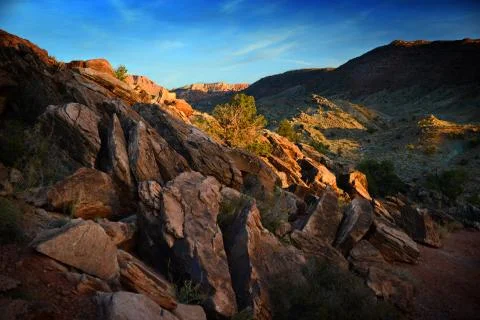 Jagged Rocks in Glorious Sunset Light in Arches National Park Stock Photos