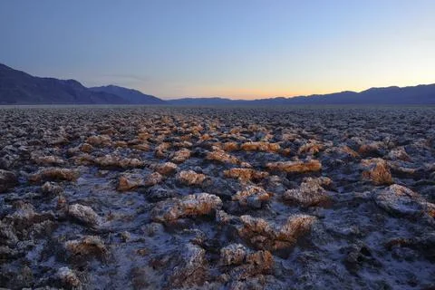 Jagged salt deposits at sunset, Devil's Golf Course, Death Valley, California Stock Photos