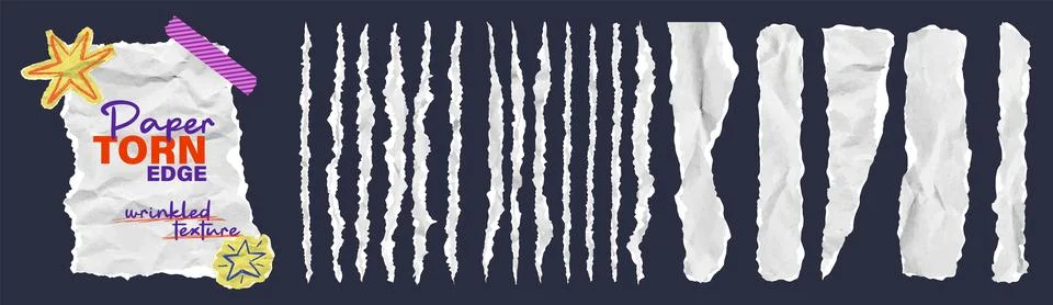 Jagged torn cardboard rip edge on white texture. Vector tattered collection of Stockillustratie