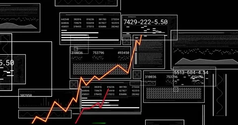 Jagged trend lines emerging left and weaving through panels, filling data and Stock Footage 311085404