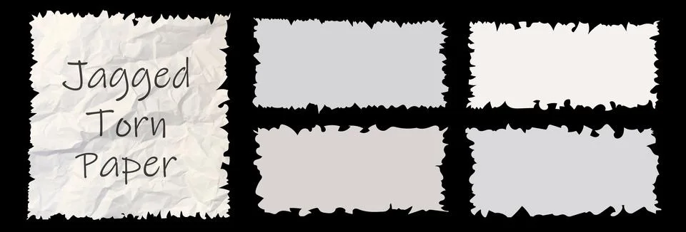 Jagged white paper torn pack isolated on black. Rectangle and square parts set Stock Illustration