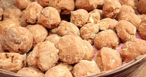 Jaggery display in Market Stock Footage 324243318